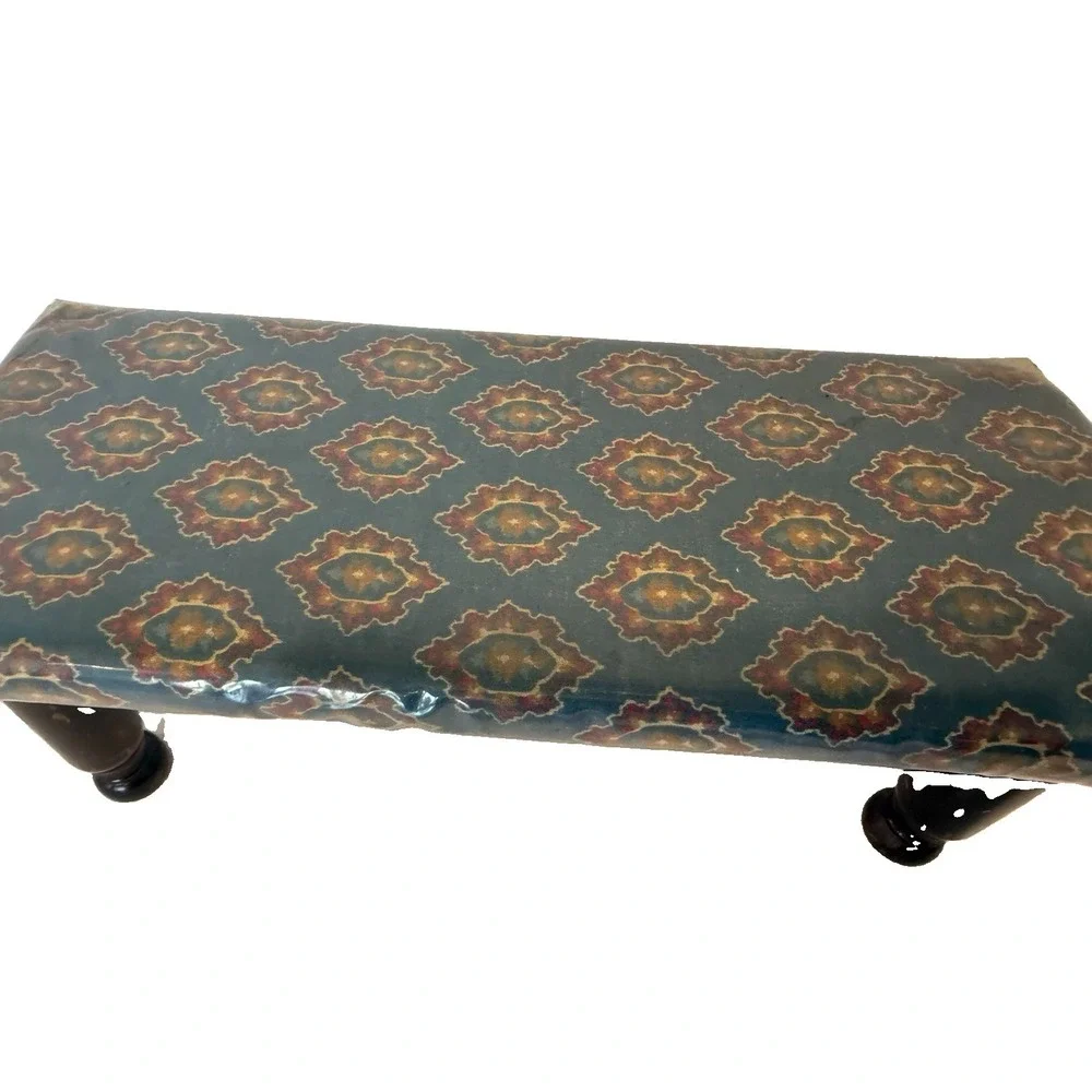 Vintage Small Wood Bench Upholstered Kitchen Shelf Riser Boho Display Stool Mini